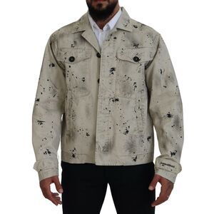 Dsquared² Off White Black Splash Print Casual Denim Men's Jacket (Pre-Owned)